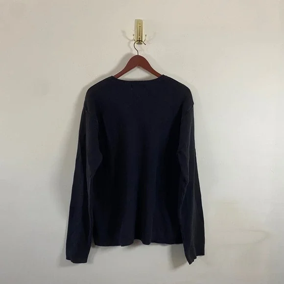 Old Navy Knit V-Neck Black Sweater White Gray Stripes Men's XL Cotton Grunge - Picture 5 of 6